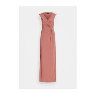 Lauren Ralph Lauren Jersey Off the Shoulder Gown Women's 10 Pink Mahogany V-Neck